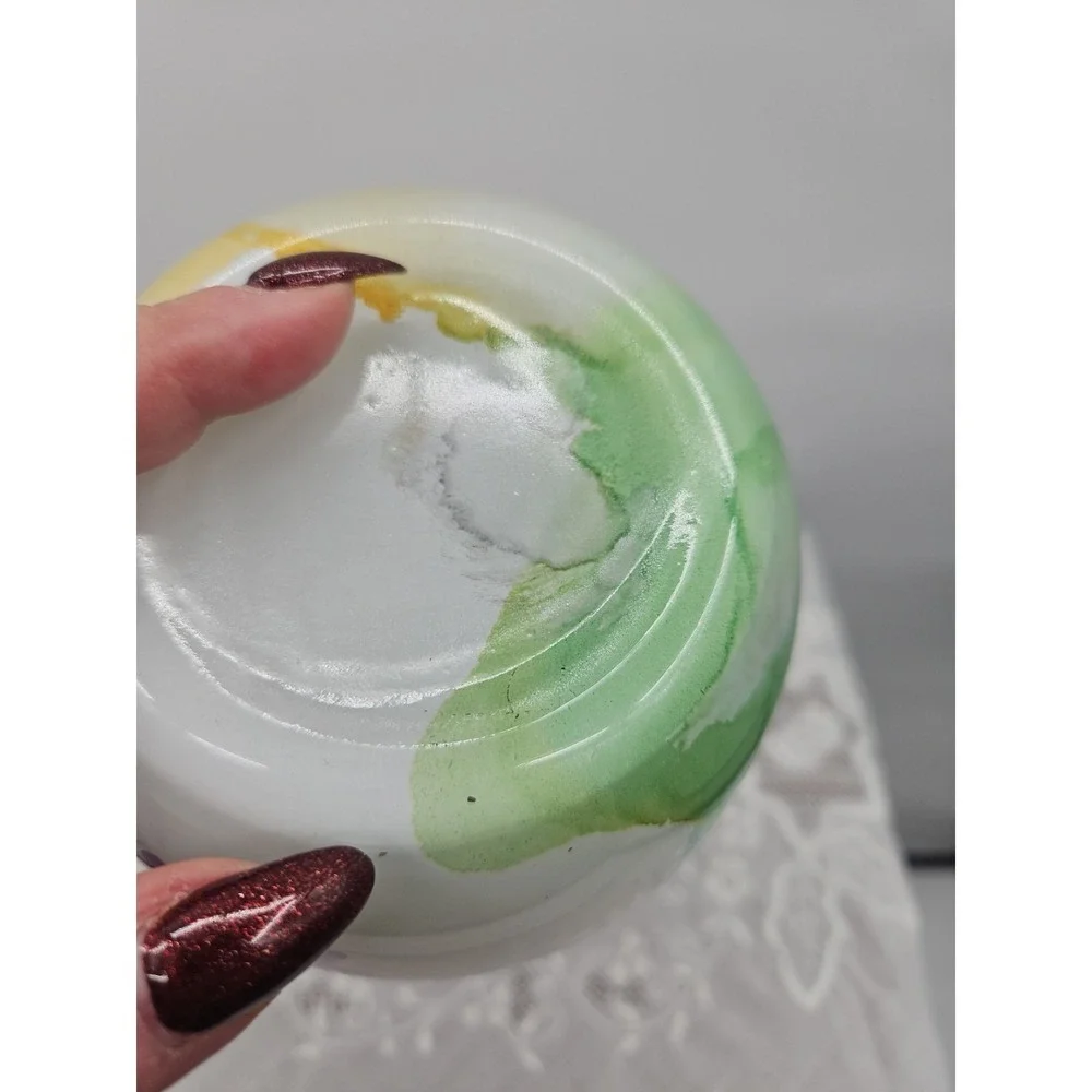 Unique Art Glass Vase Swirls Purple Green Yellow Abstract Design Accent‎ Decor